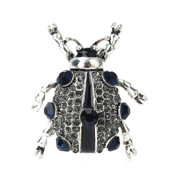 Black Beetle Bug Rhinestone Pin Broach - Picture 1 of 2